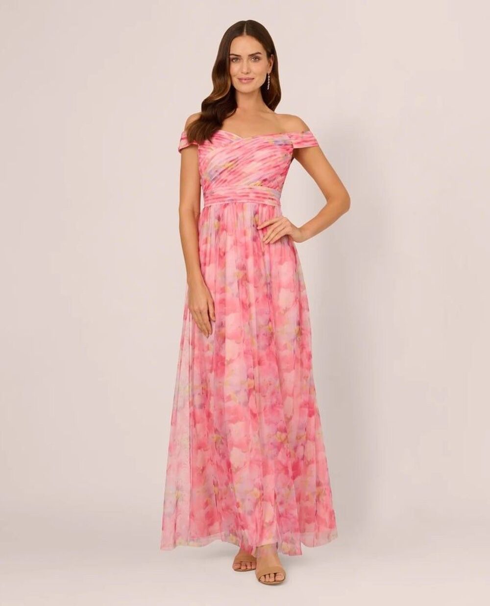 ADRIANNA PAPELL AP1E211921 PETITE FLORAL OFF SHOULDER DRESS Size 18